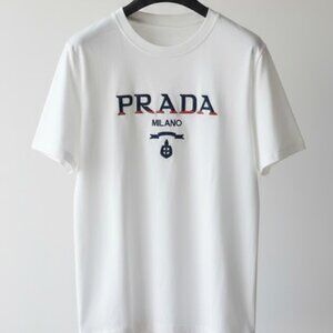 Luxury Milano Logo Graphic T-Shirt Italian Designer Style Cotton White Tee Shirt